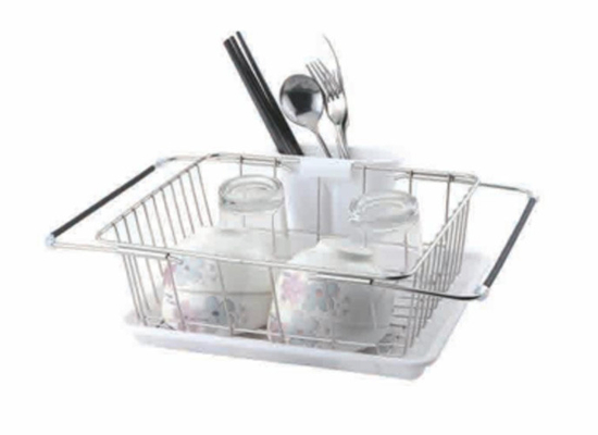Hot Sale Single-Layer Bowl Drain Rack Aluminium Dapur Piring Laci Bowl Rack Pull-Out Basket