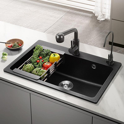 Cuci dapur multifungsi 304 Stainless Steel Cuci dapur keran modern Hitam Air Terjun Hujan Cuci satu mangkuk