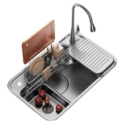 2024 Stainless Steel Dapur wastafel Dengan 2 Piano Key Led Air Terjun Keran Besar Single Slot Bionic Honeycomb Hitam Cuci Ba