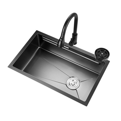 2024 Stainless Steel Dapur wastafel Dengan 2 Piano Key Led Air Terjun Keran Besar Single Slot Bionic Honeycomb Hitam Cuci Ba