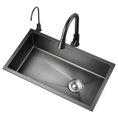2024 Stainless Steel Dapur wastafel Dengan 2 Piano Key Led Air Terjun Keran Besar Single Slot Bionic Honeycomb Hitam Cuci Ba