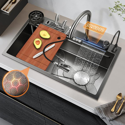 Hot Sale SUS304 201 satu mangkuk sink dapur stainless steel warna utama 60 * 45cm disikat tangan Multi