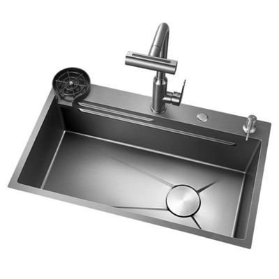 2024 Populer Besar Single Slot Multifungsi Stainless Steel Air Terjun Dapur Sink Anti-Goresan LED Digital Display