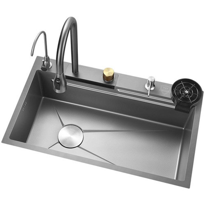 2024 Populer Besar Single Slot Multifungsi Stainless Steel Air Terjun Dapur Sink Anti-Goresan LED Digital Display