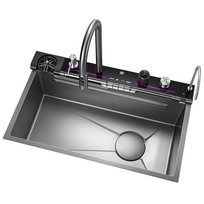 2024 Populer Besar Single Slot Multifungsi Stainless Steel Air Terjun Dapur Sink Anti-Goresan LED Digital Display
