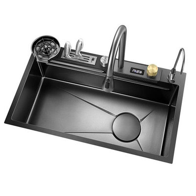 2024 Populer Besar Single Slot Multifungsi Stainless Steel Air Terjun Dapur Sink Anti-Goresan LED Digital Display